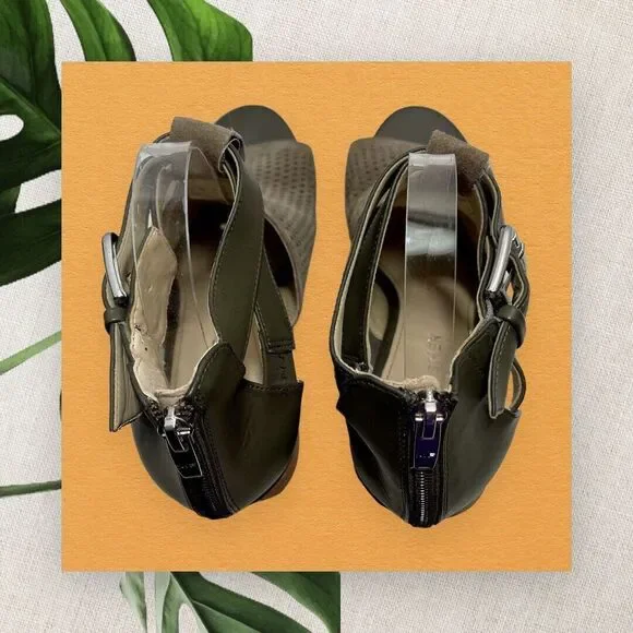 Marc Fisher Gabie Heels Grey Taupe Suede Cutout Block Heel Open Toe Cage Size 8M - Picture 10 of 13